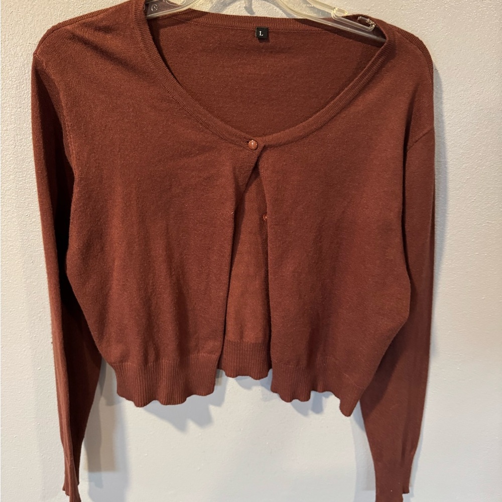 Amazon Women's Rust Brown Cropped Cardigan Sweater